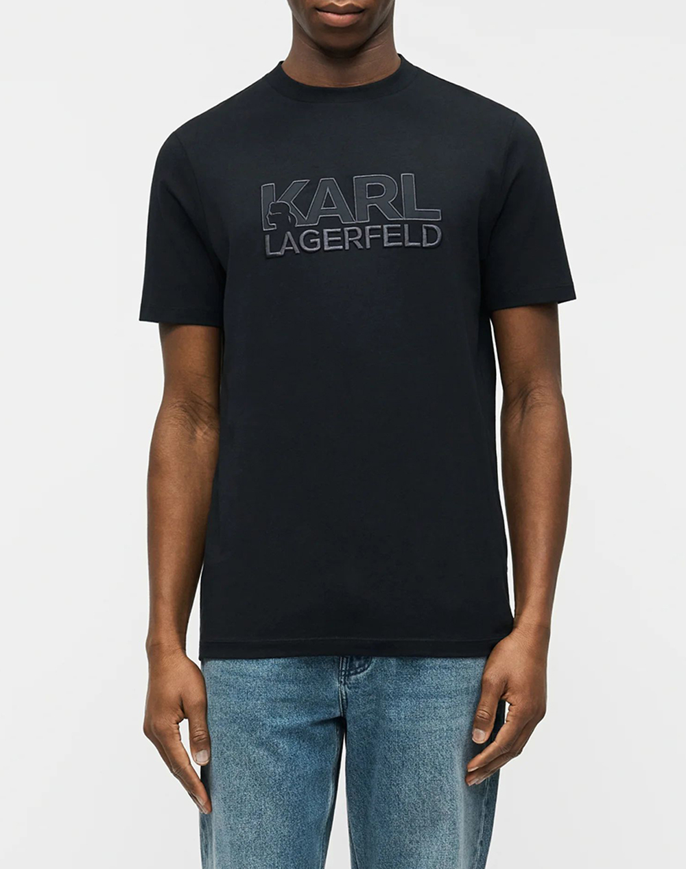 Karl Lagerfeld T Shirt Crewneck Ανδρας Ρουχα Μπλουζες T Shirt Darkblue Βαμβακιμε Ελασταν 755035 562221 690
