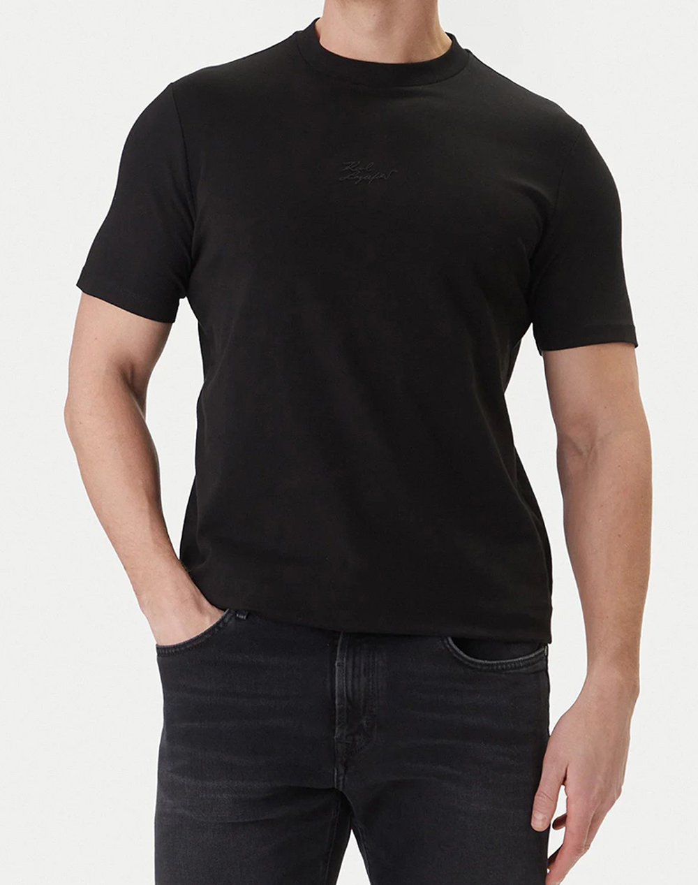 Karl Lagerfeld T Shirt Crewneck Ανδρας Ρουχα Μπλουζες T Shirt Black Βαμβακιμε Ελασταν 755047 562235 990