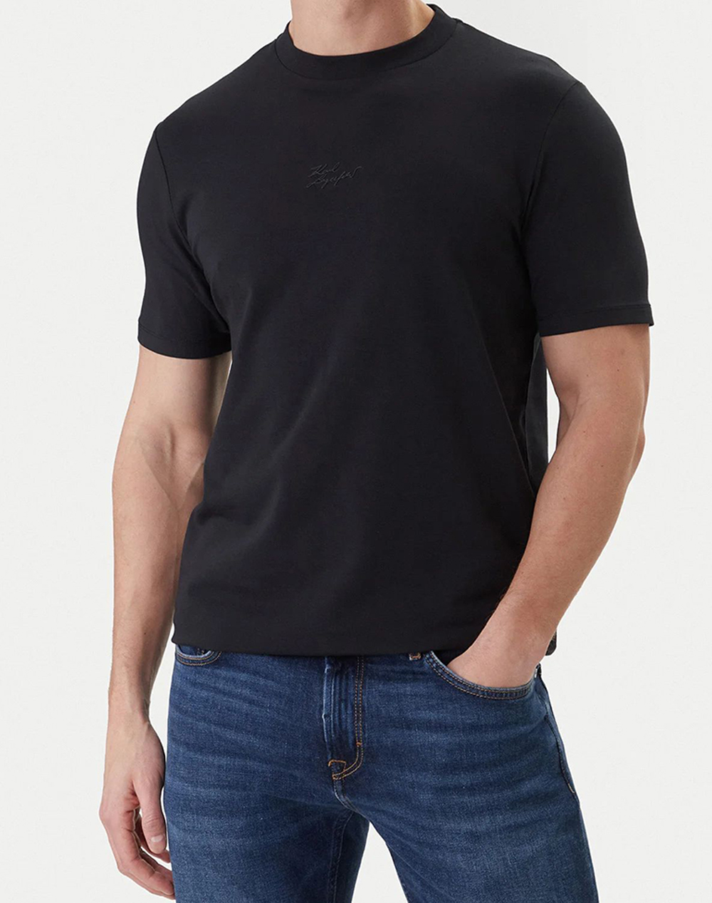 Karl Lagerfeld T Shirt Crewneck Ανδρας Ρουχα Μπλουζες T Shirt Darkblue Βαμβακι,Με Ελασταν 755047 562235 690 - Koolfly