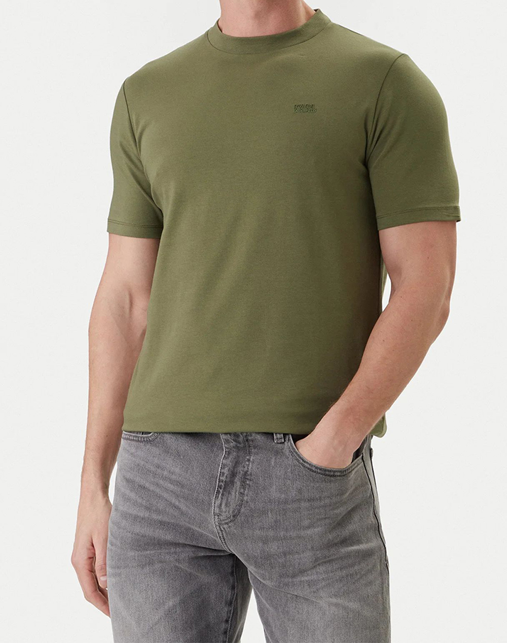 Karl Lagerfeld T Shirt Crewneck Ανδρας Ρουχα Μπλουζες T Shirt Olive Βαμβακι,Με Ελασταν 755034 562235 550 - Koolfly