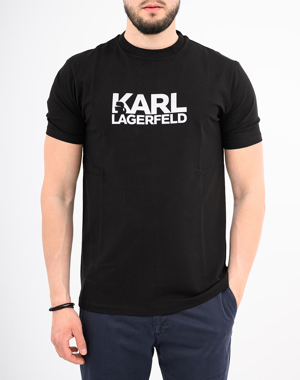 Karl Lagerfeld T Shirt Crewneck Nos Ανδρας Ρουχα Μπλουζες T Shirt Jetblack Βαμβακιμε Ελασταν 755780 500235 910