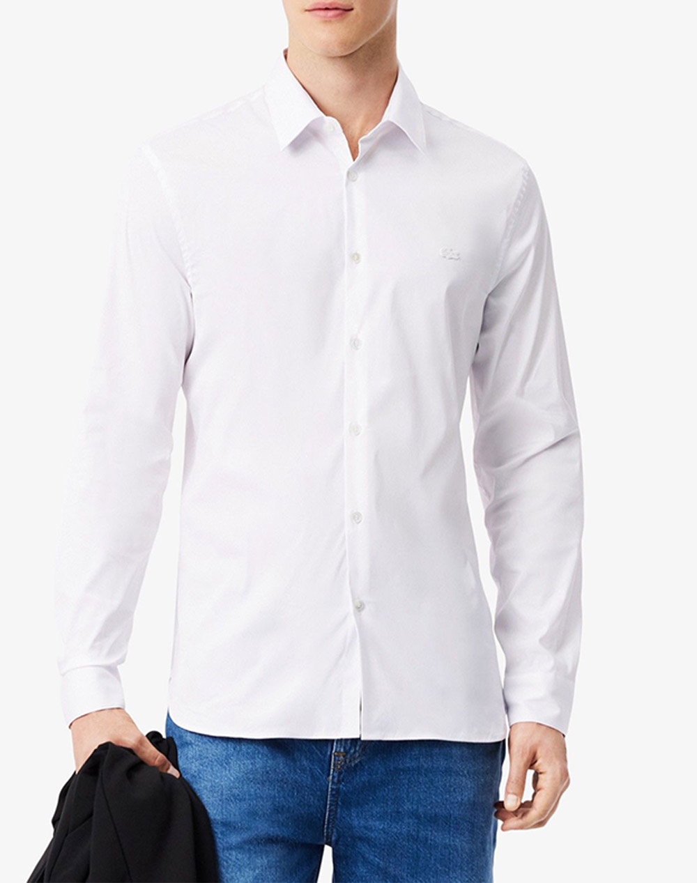 Lacoste Υποκαμισο Μμ Ανδρας Ρουχα Πουκαμισα White Βαμβακιμε Ελαστανσυνθετικο 3Ch5253 001