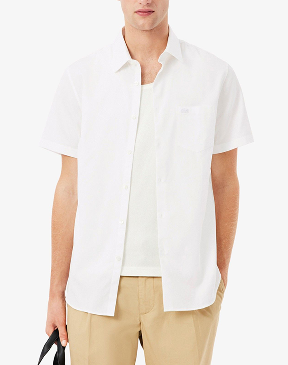 Lacoste Υποκαμισο Κμ Shirt Ss Ανδρας Ρουχα Πουκαμισα White Βαμβακι 3Ch8528 001