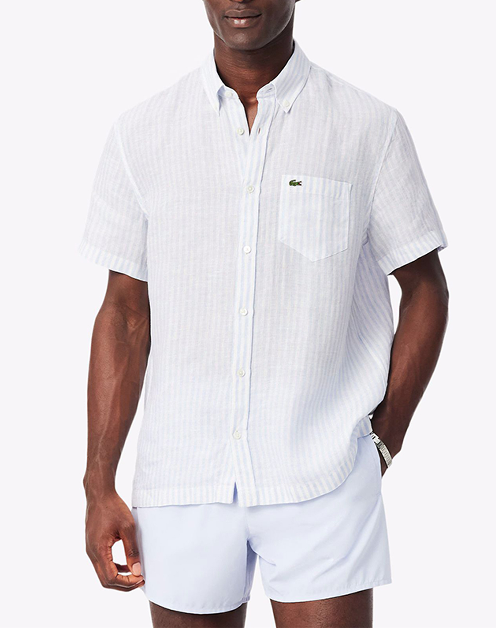 Lacoste Υποκαμισο Κμ Shirt Ss Ανδρας Ρουχα Πουκαμισα Lightblue Λινο 3Ch8061 29I