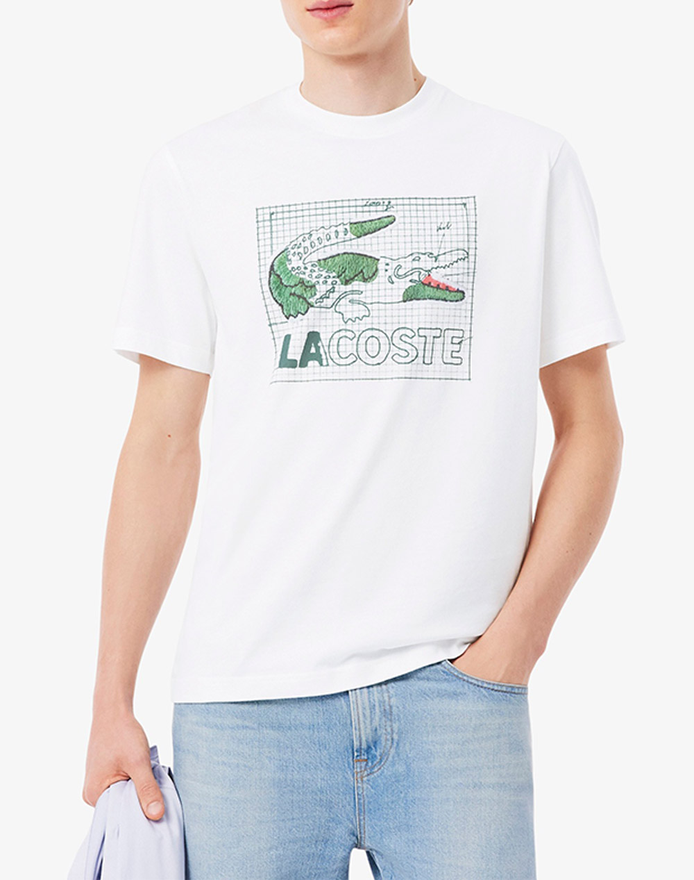 Lacoste Μπλουζα Κμ Ανδρας Ρουχα Μπλουζες T Shirt White Βαμβακι 3Th1446 001