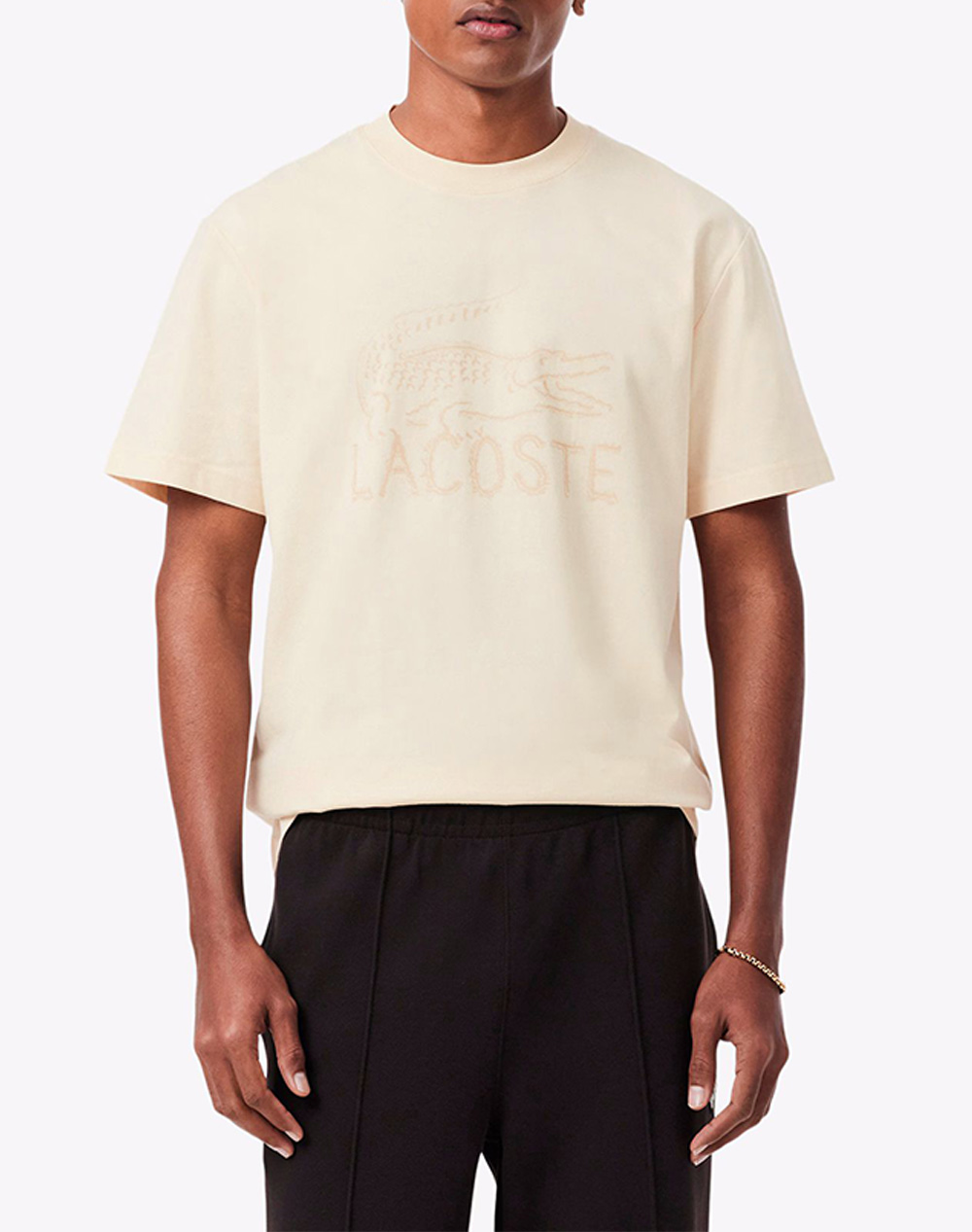 Lacoste Μπλουζα Κμ Tee Shirt Ss Ανδρας Ρουχα Μπλουζες T Shirt Biege Βαμβακι 3Th1427 056