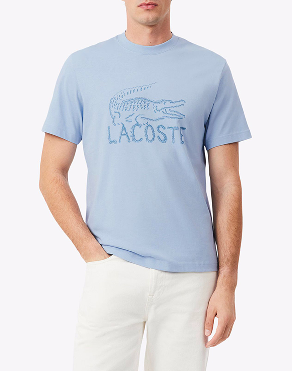 Lacoste Μπλουζα Κμ Tee Shirt Ss Ανδρας Ρουχα Μπλουζες T Shirt Lightblue Βαμβακι 3Th1427 Hba