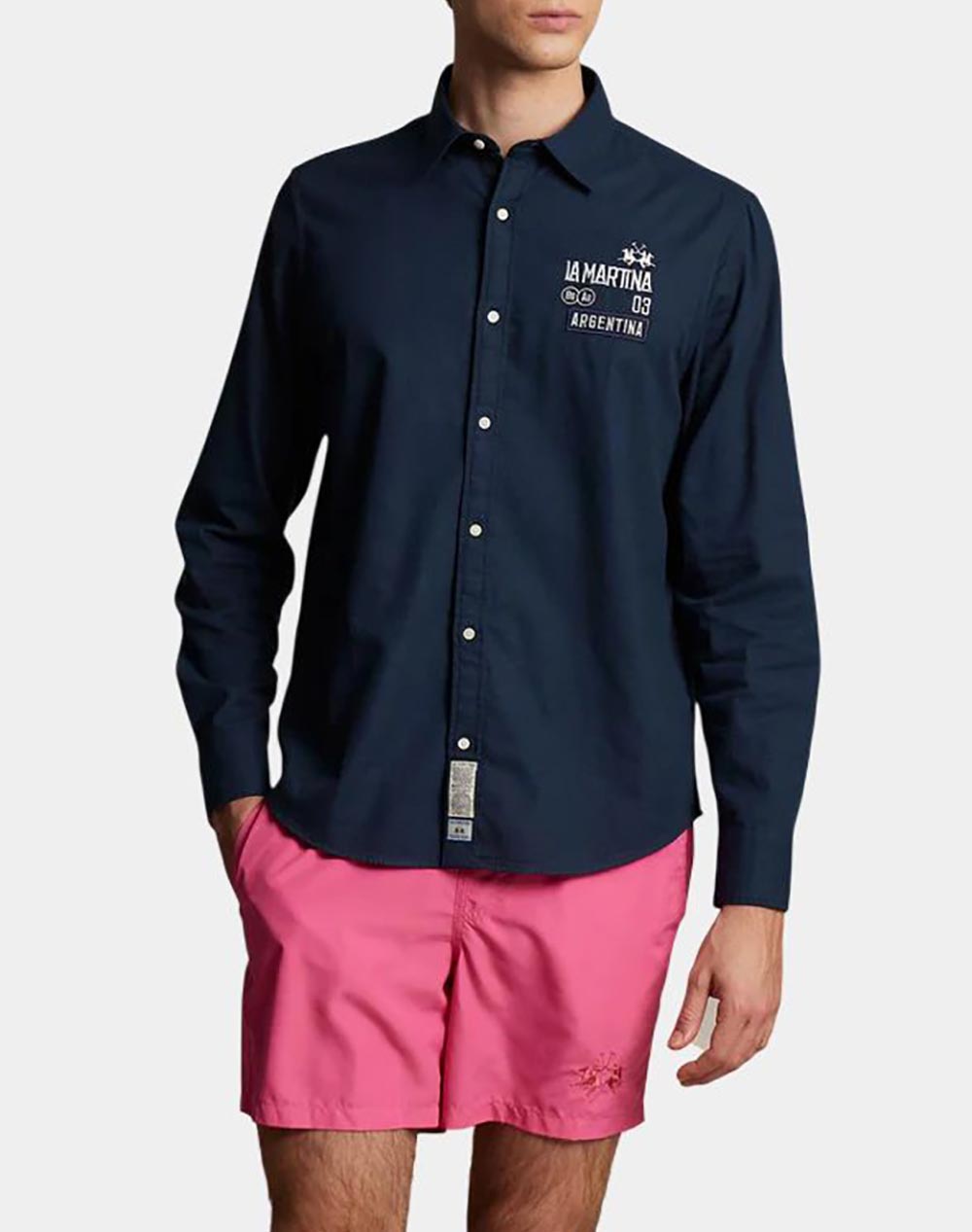La Martina Πουκαμισο Μμ Man Shirt L/S Light Cotton Lin Ανδρας Ρουχα Πουκαμισα Navyblue Βαμβακιλινο 3Lmmcc603 07017