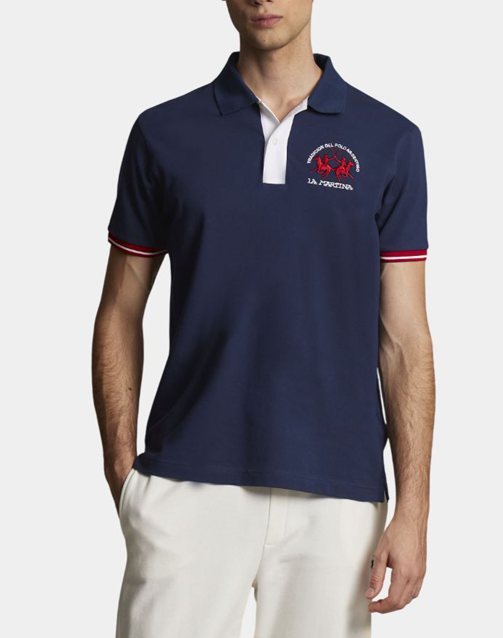 La Martina Μπλουζα Πολο Κμ Ma S/S Polo Piquet Stretch Ανδρας Ρουχα Μπλουζες Polo Navyblue Βαμβακιμε Ελασταν 3Lmmcp005 07017