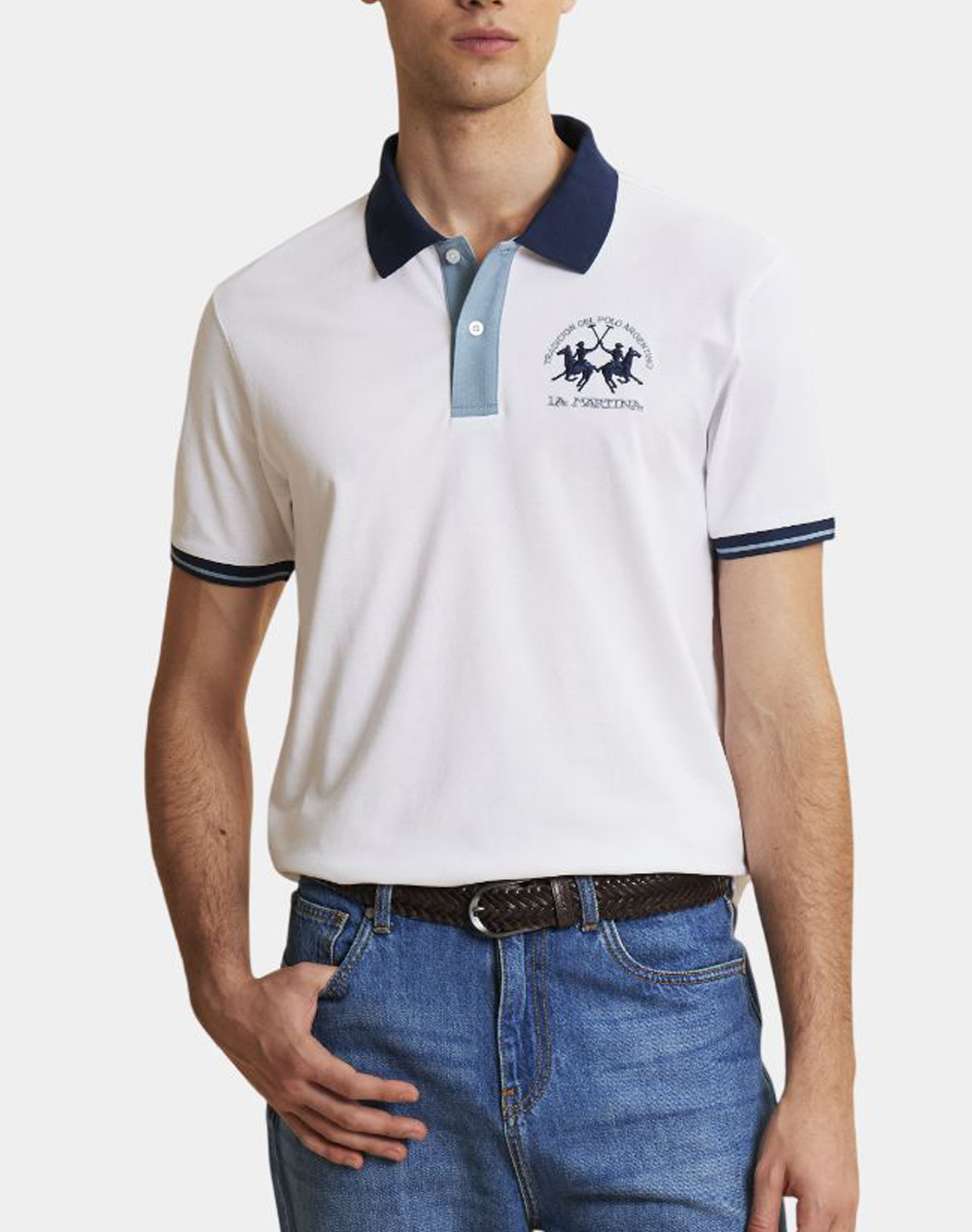 La Martina Μπλουζα Πολο Κμ Ma S/S Polo Piquet Stretch Ανδρας Ρουχα Μπλουζες Polo White Βαμβακιμε Ελασταν 3Lmmcp005 00001