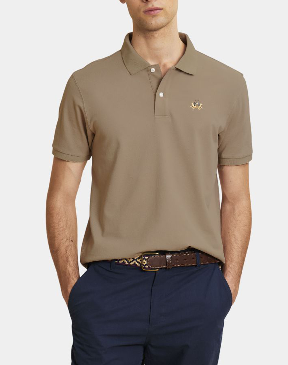 La Martina Μπλουζα Πολο Κμ Man S/S Polo Piquet Stretch Ανδρας Ρουχα Μπλουζες Polo Brown Βαμβακιμε Ελασταν 3Lmmcp002 04167