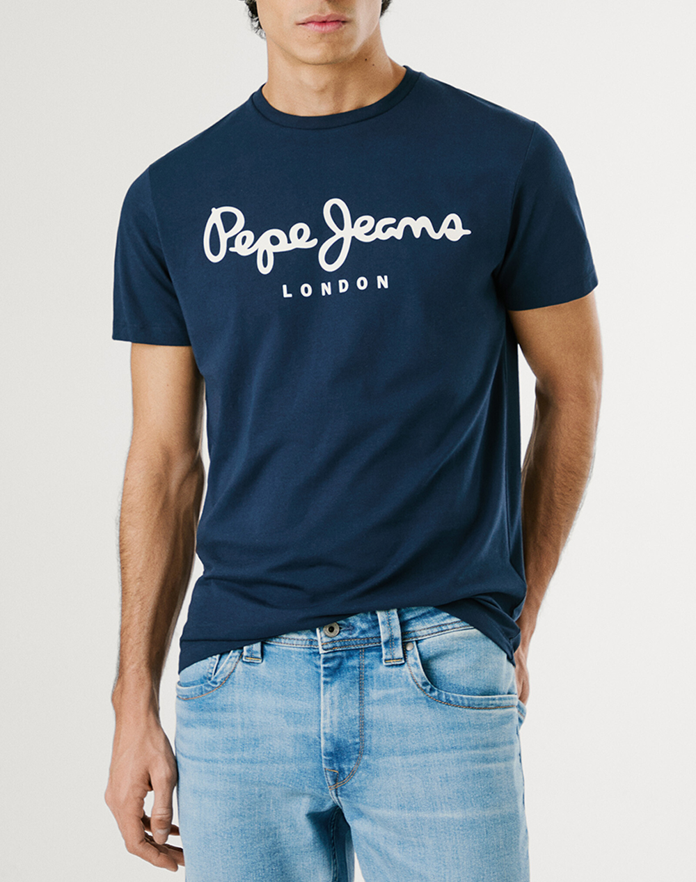 Pepe Jeans Nos Drop 2A Original Stretch N Μπλουζα Ανδρικο Ανδρας Ρουχα Μπλουζες T Shirt Blue Βαμβακιμε Ελασταν Pm508210 595/Navy