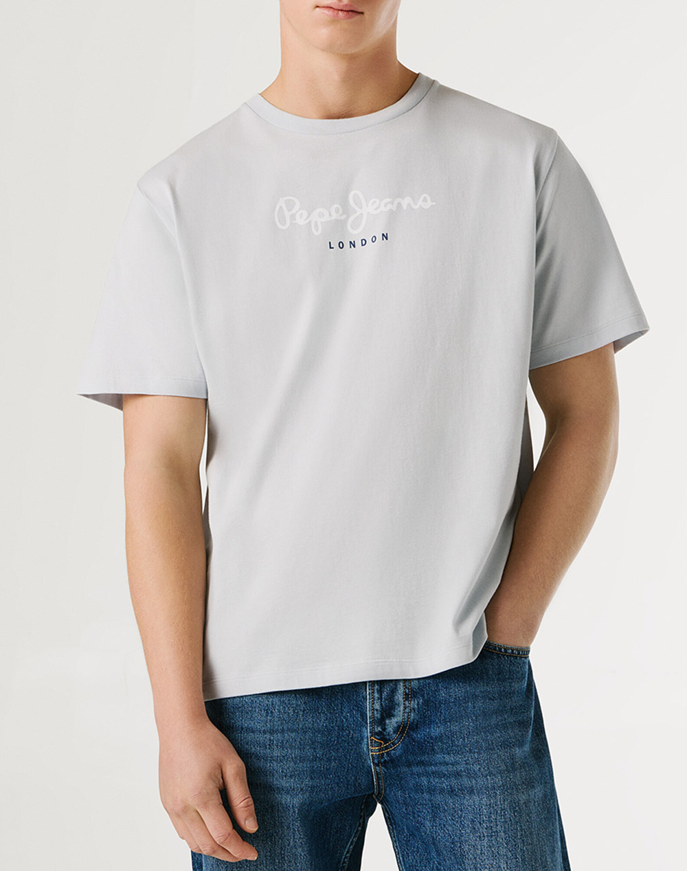 Pepe Jeans Drop 0 Essentials Eggo N Μπλουζα Ανδρικο Ανδρας Ρουχα Μπλουζες T Shirt Lightgray Βαμβακι Pm5010178 504/Bleach Blue
