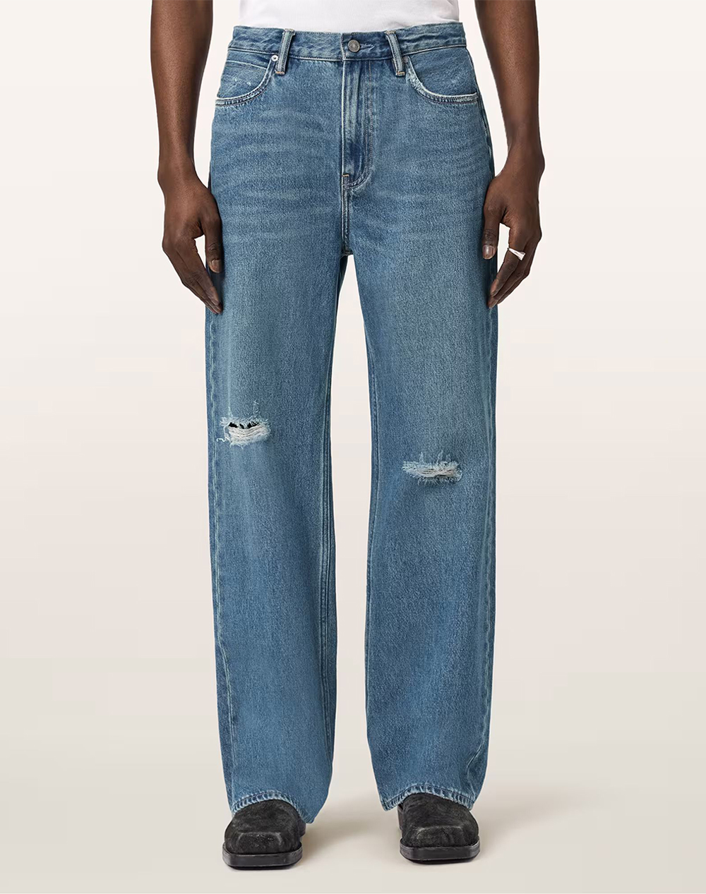 All Saints Lenny Jean Ανδρας Ρουχα Παντελονια Jeans Denimblue Βαμβακι M019Ee Destroy Mid Indigo