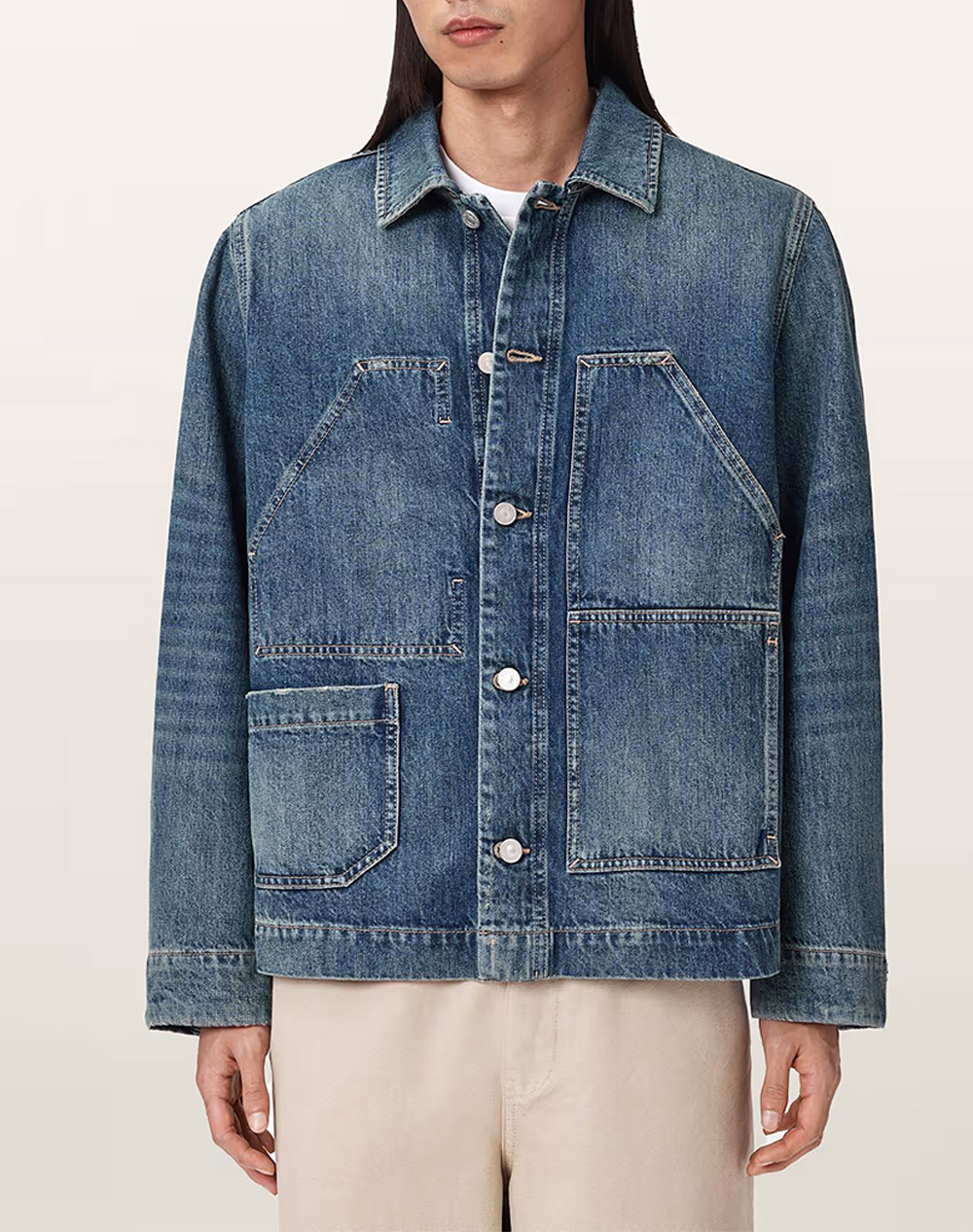 All Saints Mukesh Emb Jacket Ανδρας Ρουχα Πανωφορια Μπουφαν Denimblue Βαμβακι M052Oe Mid Indigo