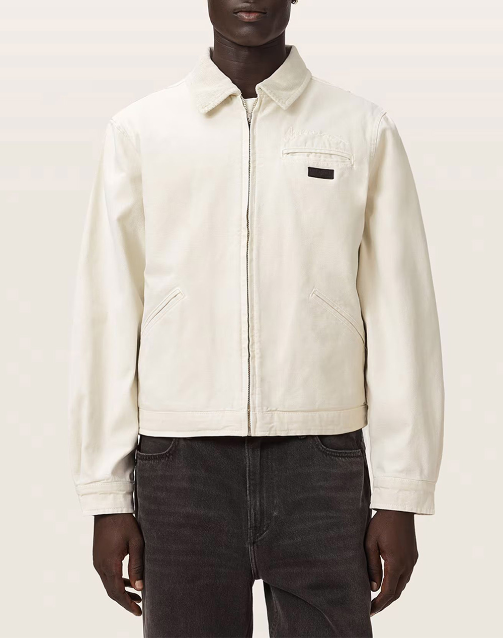 All Saints Korey Borg Jacket Ανδρας Ρουχα Πανωφορια Μπουφαν Ivory Βαμβακι M054Oe Pebble White