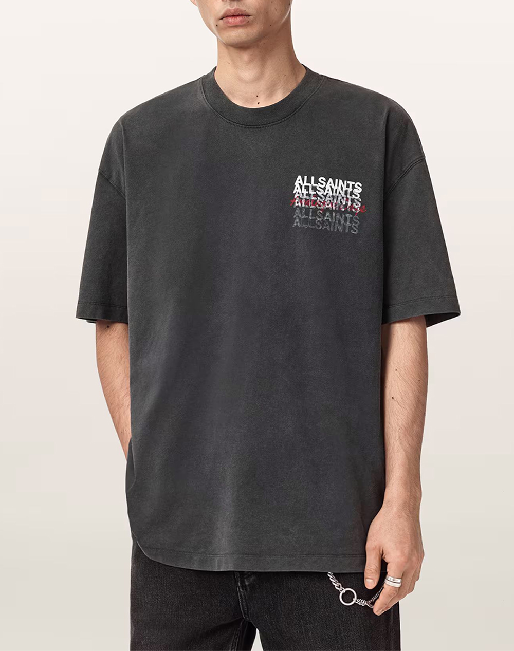 All Saints Graphene Ss Crew Ανδρας Ρουχα Μπλουζες T Shirt Darkslategrey Βαμβακι M013pe Washed Black - Koolfly