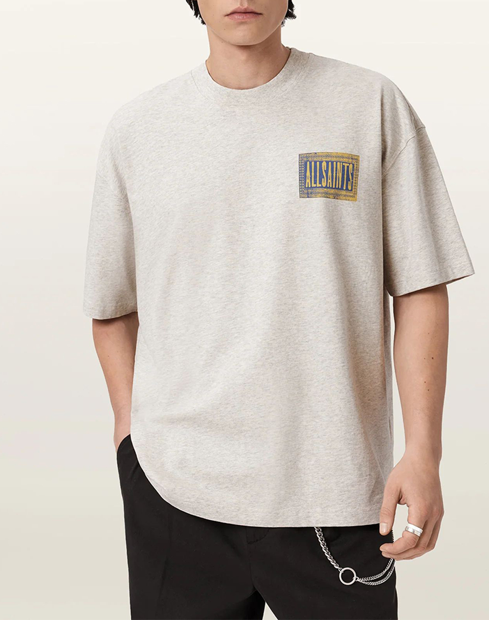 All Saints Ayedee Ss Crew Ανδρας Ρουχα Μπλουζες T Shirt Lightgray Βαμβακι M011pe Pebble Grey - Koolfly