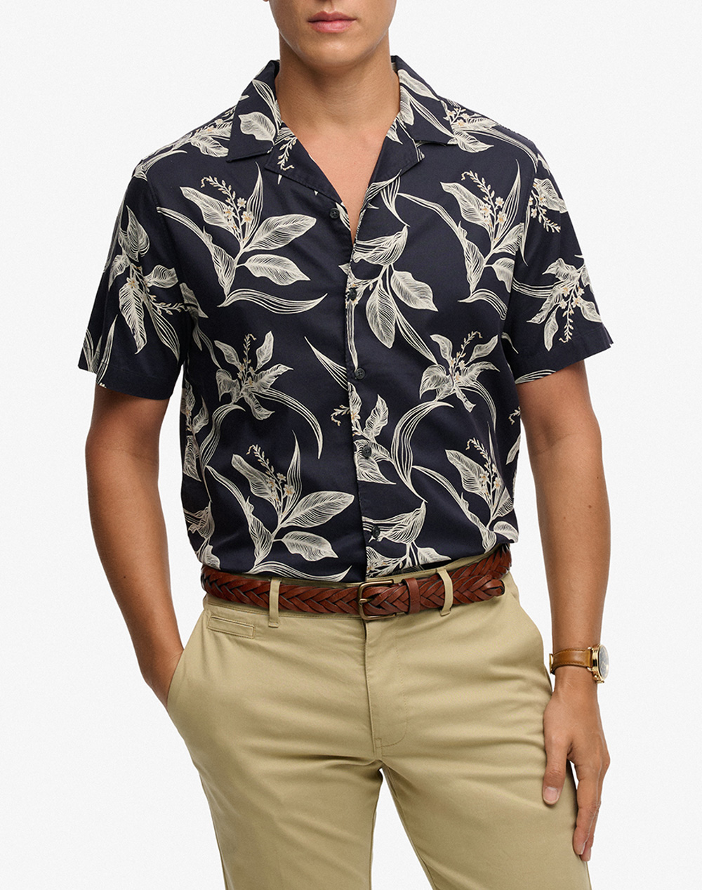 Superdry D1 Ovin Hawaiian Print S/S Shirt Πουκαμισο Ανδρικο Ανδρας Ρουχα Πουκαμισα Navyblue Βαμβακισυνθετικο M4011128A J9Q