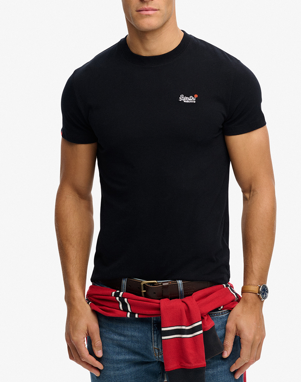 Superdry D1 Essential Contrast Emb Tee Μπλουζα Ανδρικο Ανδρας Ρουχα Μπλουζες T Shirt Black Βαμβακι M1012078b 02A - Koolfly
