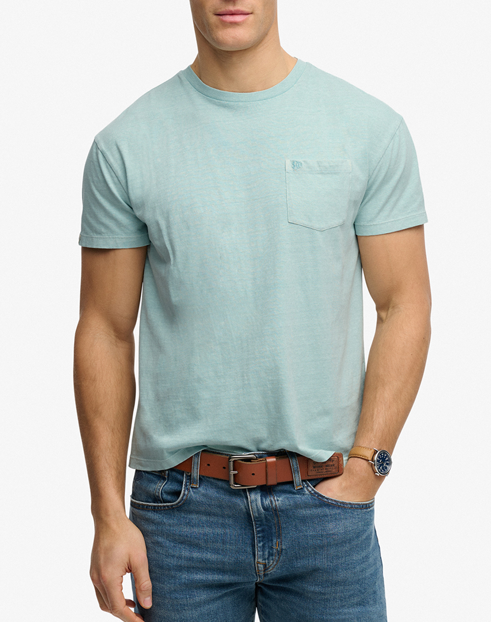 Superdry D1 Cotton Classic Linen Pkt Tee Μπλουζα Ανδρικο Ανδρας Ρουχα Μπλουζες T Shirt Aqua Βαμβακιλινο M1012371A 9Wt