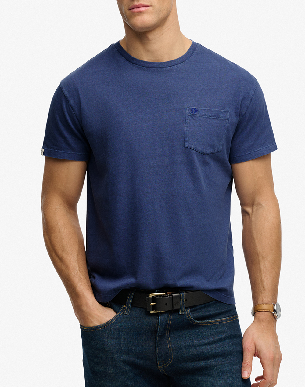 Superdry D1 Cotton Classic Linen Pkt Tee Μπλουζα Ανδρικο Ανδρας Ρουχα Μπλουζες T Shirt Blue Βαμβακιλινο M1012371A K3Z