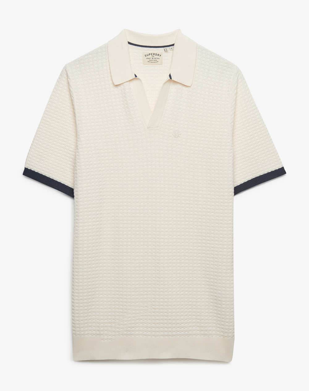 Superdry D2 Stud Johnny Collar Knitted Polo Μπλουζα Ανδρικο Ανδρας Ρουχα Μπλουζες Polo Cream Βαμβακι M1110459A H5E
