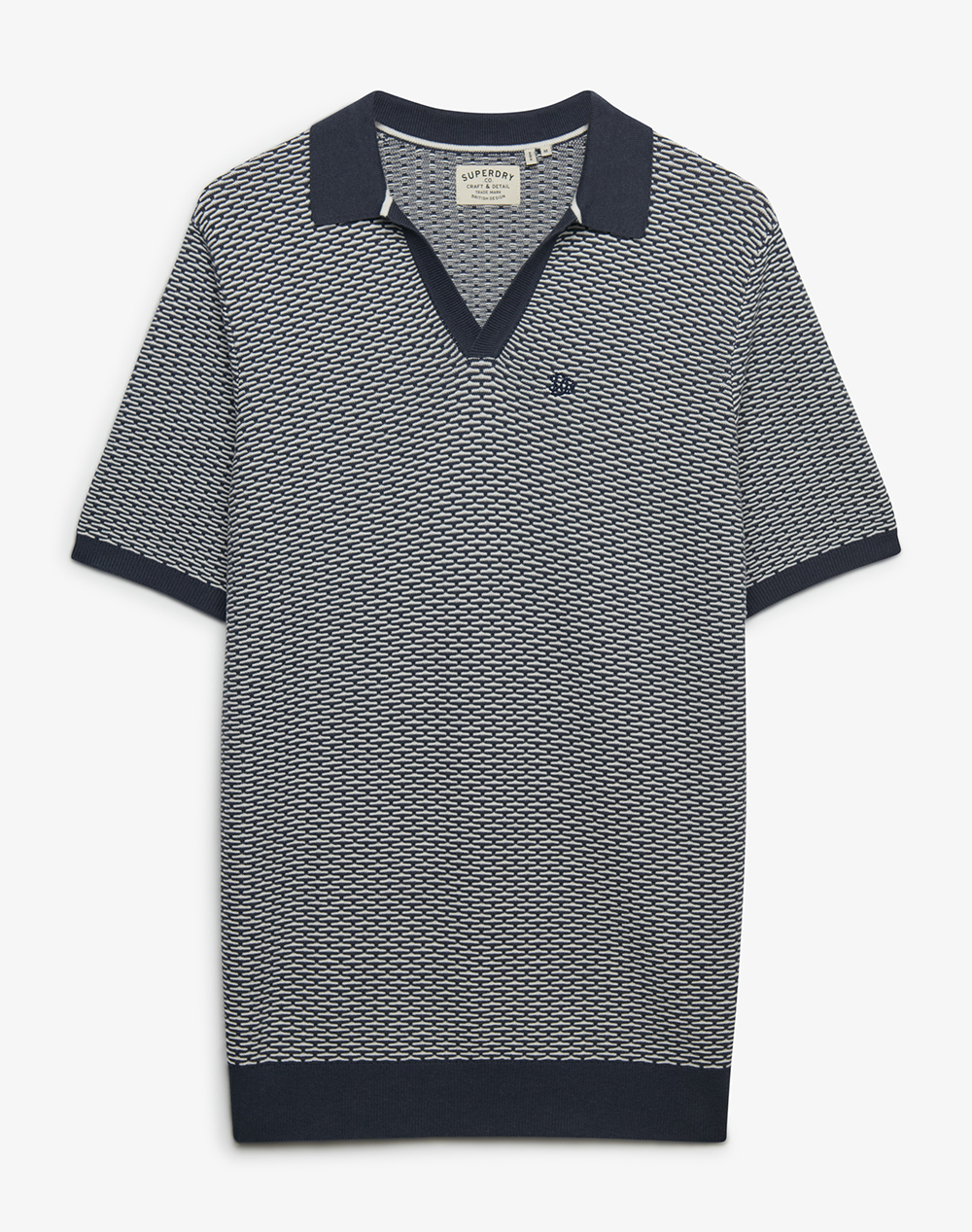 Superdry D2 Stud Johnny Collar Knitted Polo Μπλουζα Ανδρικο Ανδρας Ρουχα Μπλουζες Polo Navyblue Βαμβακι M1110459A K9S