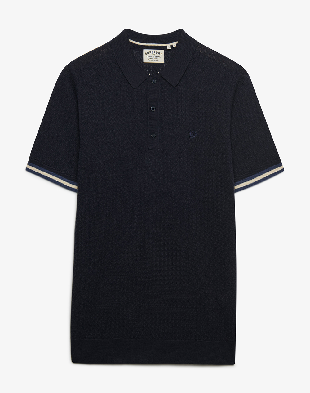 Superdry D2 Stud Knitted Texture S/S Polo Μπλουζα Ανδρικο Ανδρας Ρουχα Μπλουζες Polo Navyblue Βαμβακι M1110458A K9T