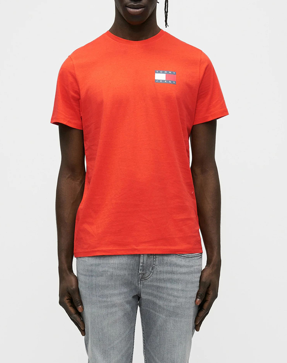 Tommy Jeans Tjm Slim Essential Flag Tee Ext Ανδρας Ρουχα Μπλουζες T Shirt Orange Βαμβακι Dm0Dm20740 Xm2