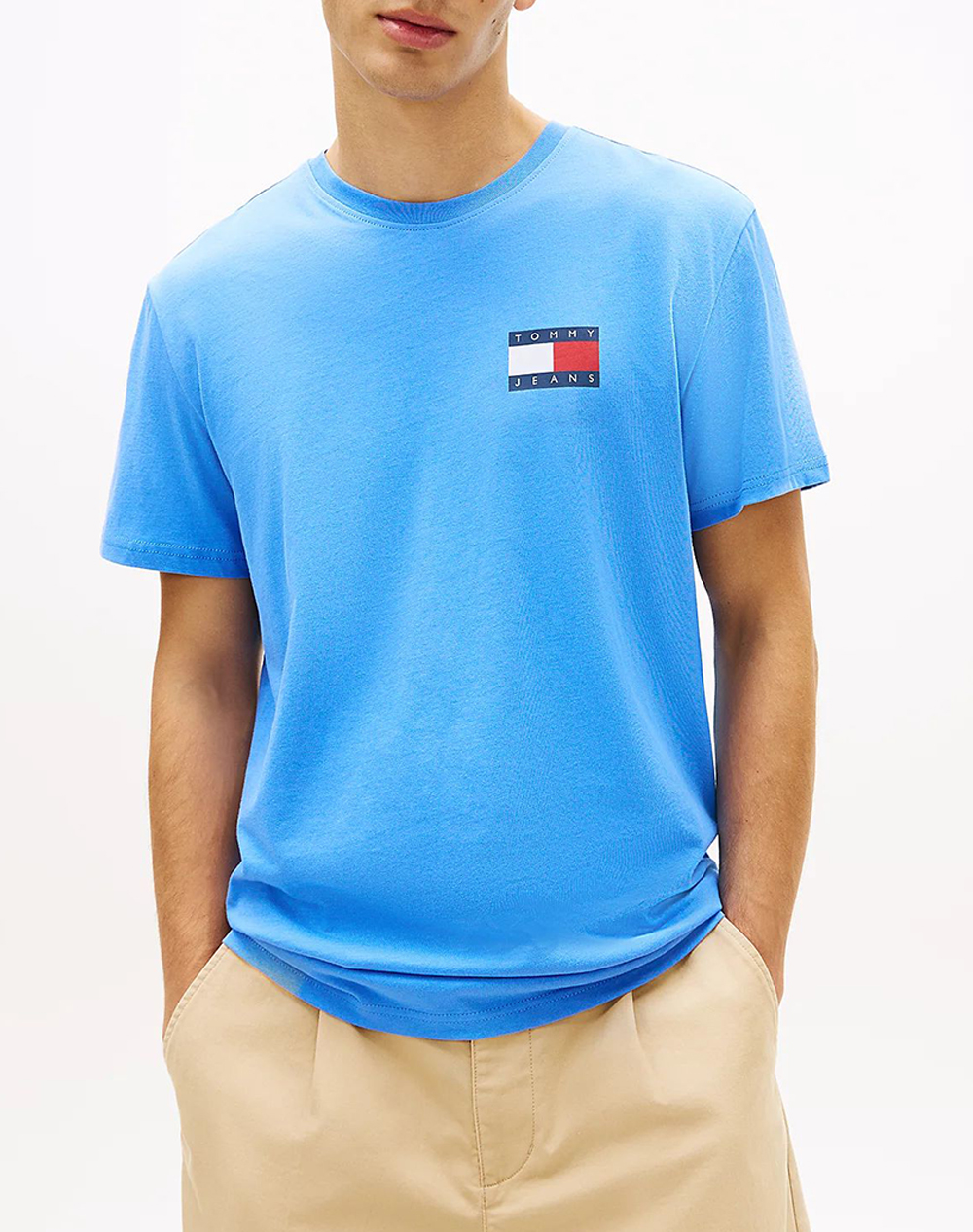 Tommy Jeans Tjm Slim Essential Flag Tee Ext Ανδρας Ρουχα Μπλουζες T Shirt Skyblue Βαμβακι Dm0Dm20740 C38