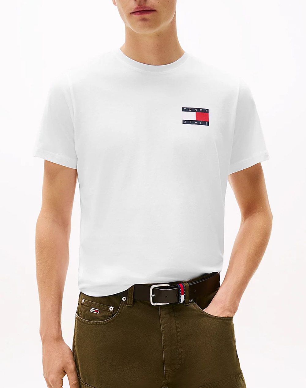 Tommy Jeans Tjm Slim Essential Flag Tee Ext Ανδρας Ρουχα Μπλουζες T Shirt White Βαμβακι Dm0Dm20740 Ybr