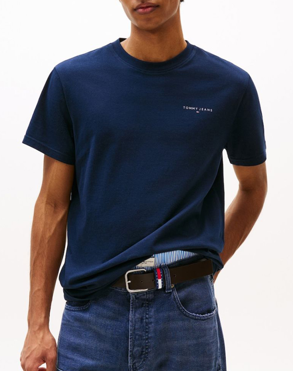 Tommy Jeans Tjm Slim Linear Chest Tee Ext Ανδρας Ρουχα Μπλουζες T Shirt Darkblue Βαμβακι Dm0Dm21780 C1G