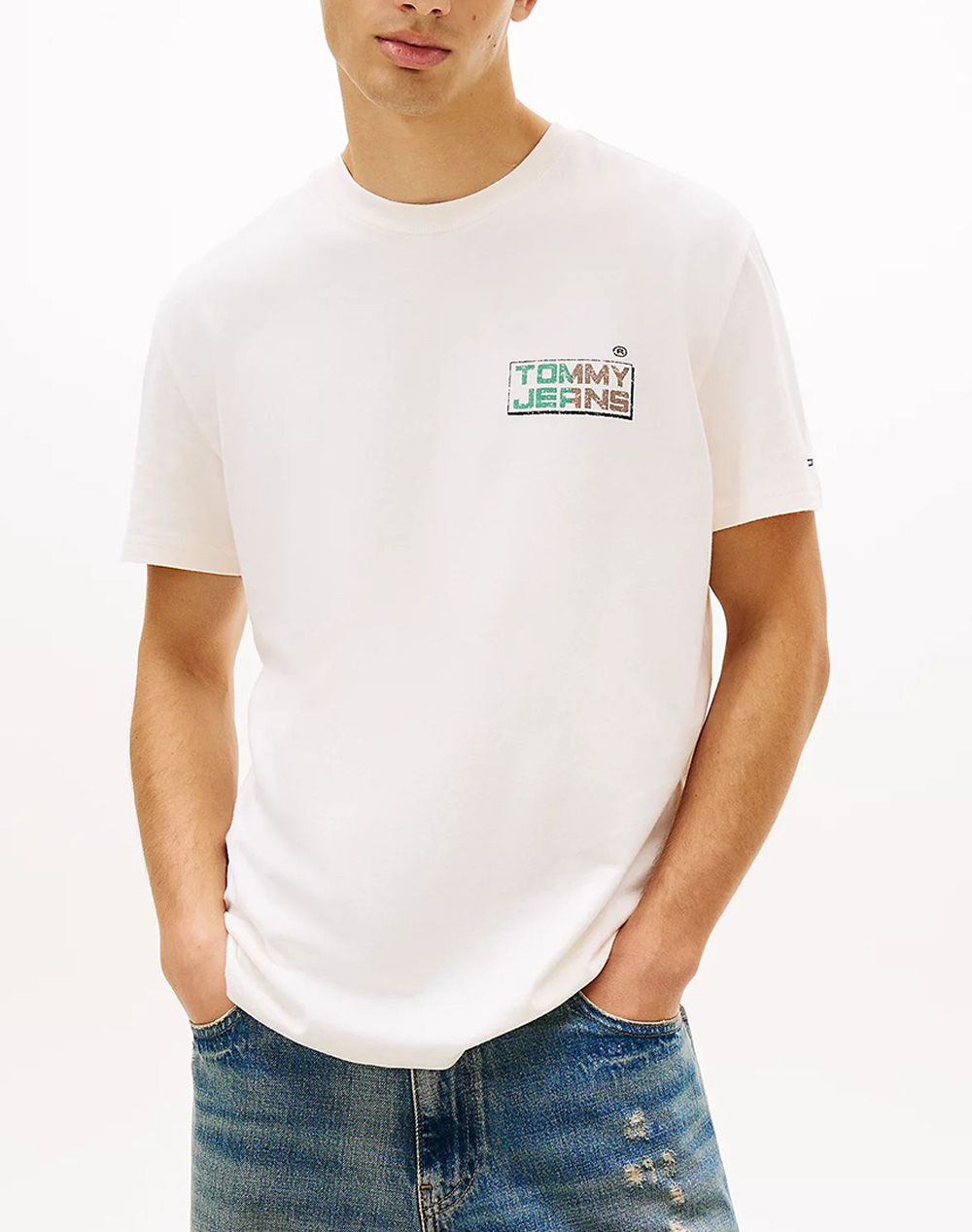 Tommy Jeans Tjm Reg Tj Gym Block Ss Tee Ext Ανδρας Ρουχα Μπλουζες T Shirt Offwhite Βαμβακι Dm0Dm22536 Ybh