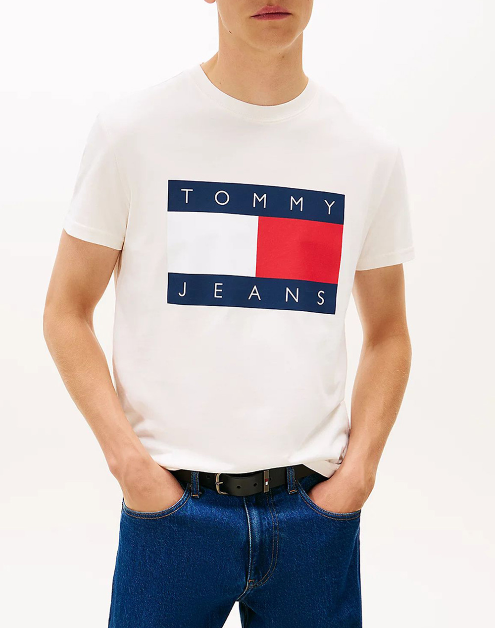 Tommy Jeans Tjm Reg Big Flag Ss Tee Ext Ανδρας Ρουχα Μπλουζες T Shirt Offwhite Βαμβακι Dm0dm22645 Ybh - Koolfly