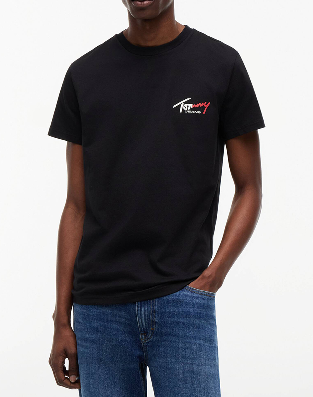 Tommy Jeans Tjm Slim Sign Chest Ss Tee Ext Ανδρας Ρουχα Μπλουζες T Shirt Black Βαμβακι Dm0Dm22538 Bds