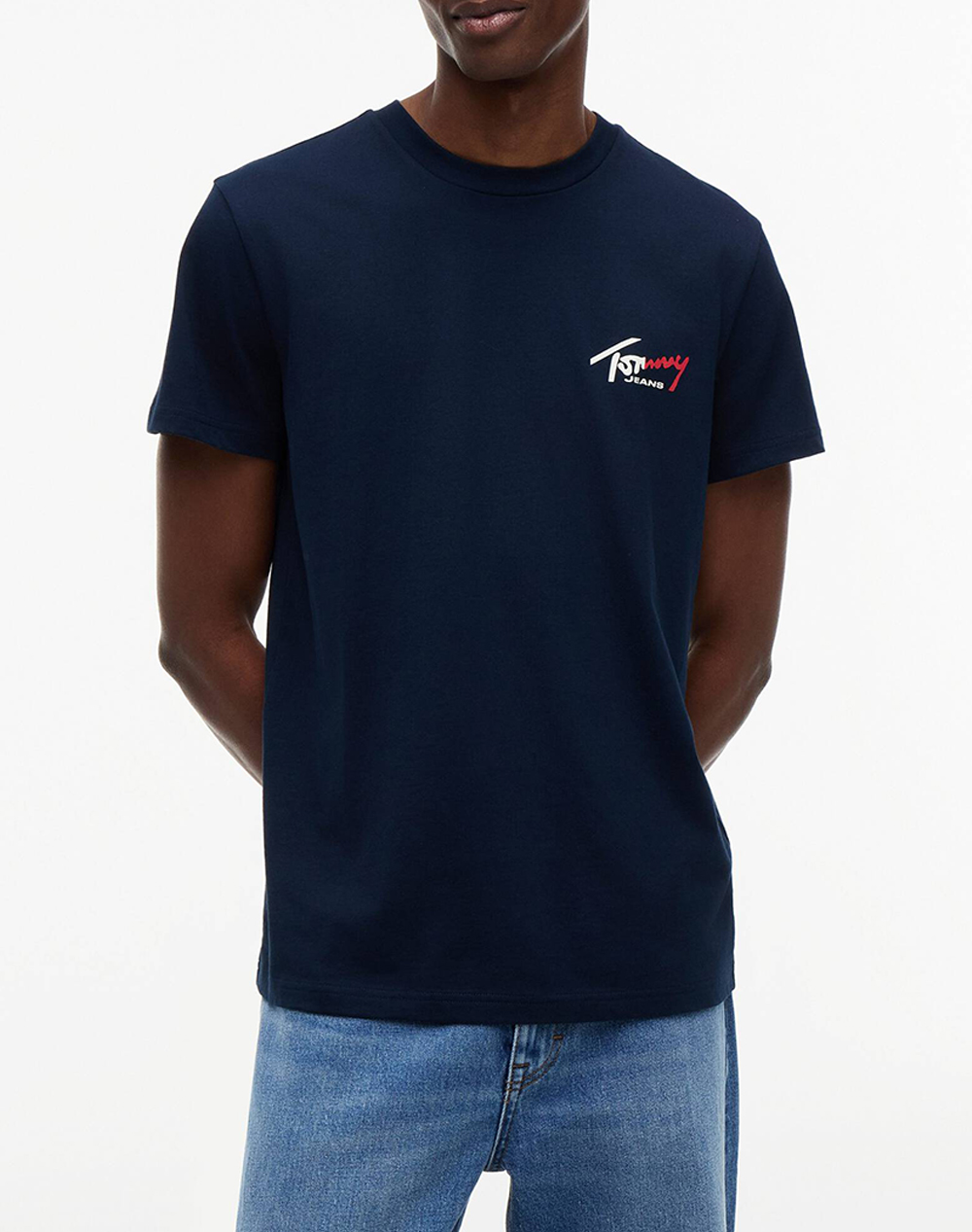 Tommy Jeans Tjm Slim Sign Chest Ss Tee Ext Ανδρας Ρουχα Μπλουζες T Shirt Navyblue Βαμβακι Dm0dm22538 C1g - Koolfly