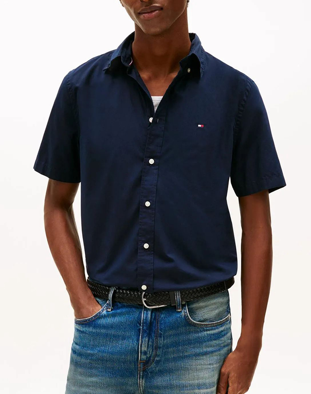 Tommy Hilfiger Flex Poplin Solid S/S Shirt Ανδρας Ρουχα Πουκαμισα Navyblue Βαμβακι Mw0mw42248 Dw5 - Koolfly