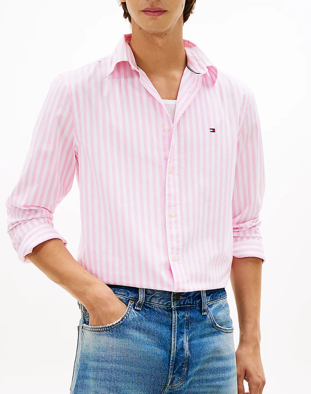 Tommy Hilfiger Flex Poplin Classic Stp Rf Shirt Ανδρας Ρουχα Πουκαμισα Pink Βαμβακι Mw0Mw42440 0D1