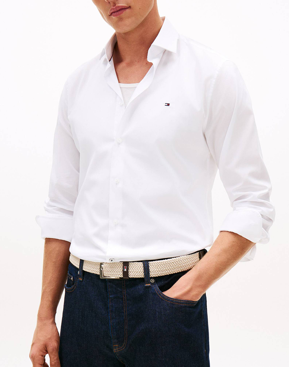 Tommy Hilfiger Cl Flex Poplin Sf Shirt Ανδρας Ρουχα Πουκαμισα White Βαμβακιμε Ελασταν Mw0Mw38347 Ybrr