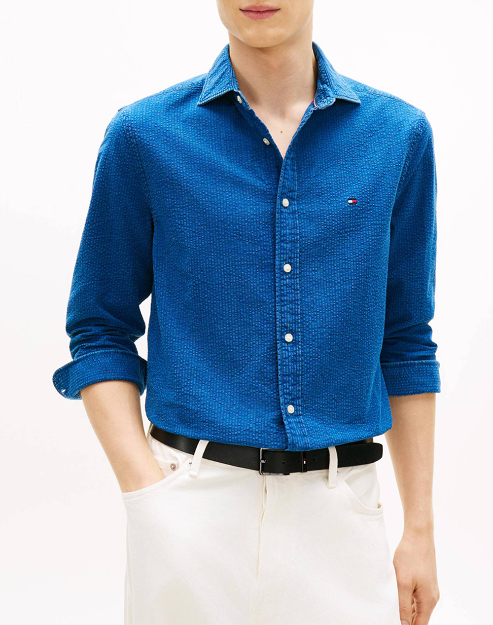 Tommy Hilfiger Ovd Indigo Seersucker Shirt Ανδρας Ρουχα Πουκαμισα Denimblue Βαμβακι Mw0Mw42417 0Gy