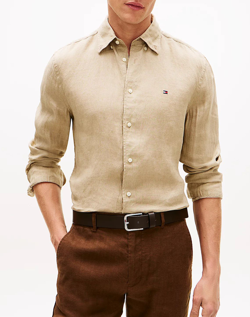 Tommy Hilfiger Pigment Dyed Li Solid Rf Shirt Ανδρας Ρουχα Πουκαμισα Biege Λινο Mw0Mw41530 Rbt