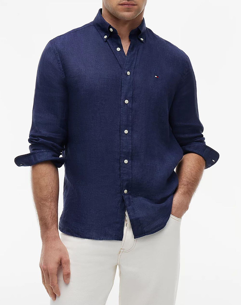 Tommy Hilfiger Pigment Dyed Li Solid Rf Shirt Ανδρας Ρουχα Πουκαμισα Denimdarkblue Λινο Mw0Mw41530 Dcc