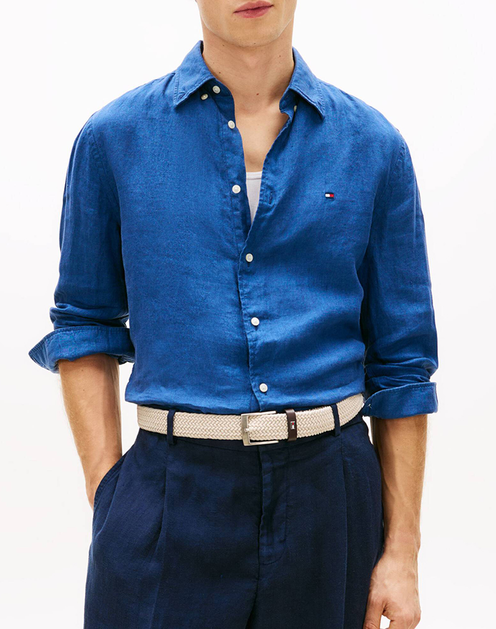 Tommy Hilfiger Pigment Dyed Li Solid Rf Shirt Ανδρας Ρουχα Πουκαμισα Jeanblue Λινο Mw0Mw41530 C3I