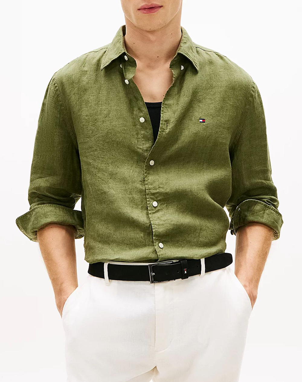 Tommy Hilfiger Pigment Dyed Li Solid Rf Shirt Ανδρας Ρουχα Πουκαμισα Khaki Λινο Mw0Mw41530 Msx