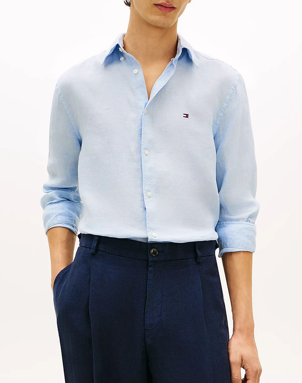 Tommy Hilfiger Pigment Dyed Li Solid Rf Shirt Ανδρας Ρουχα Πουκαμισα Lightblue Λινο Mw0Mw41530 C1O