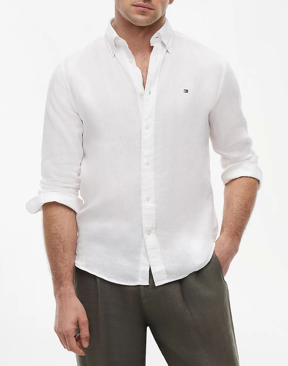 Tommy Hilfiger Pigment Dyed Li Solid Rf Shirt Ανδρας Ρουχα Πουκαμισα White Λινο Mw0Mw41530 Ybr