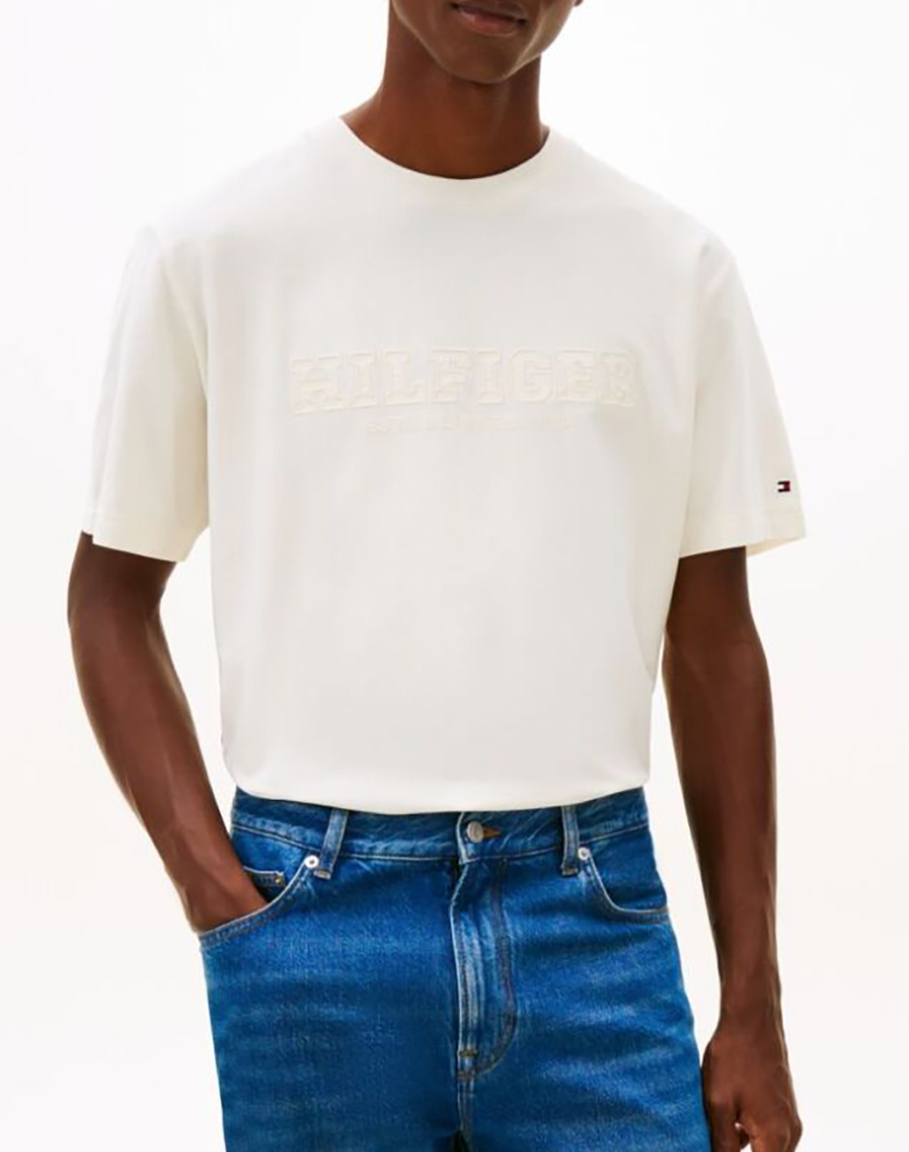 Tommy Hilfiger Mix Media Graphic Tee Ανδρας Ρουχα Μπλουζες T Shirt Cream Βαμβακι Mw0mw41766 Z00 - Koolfly