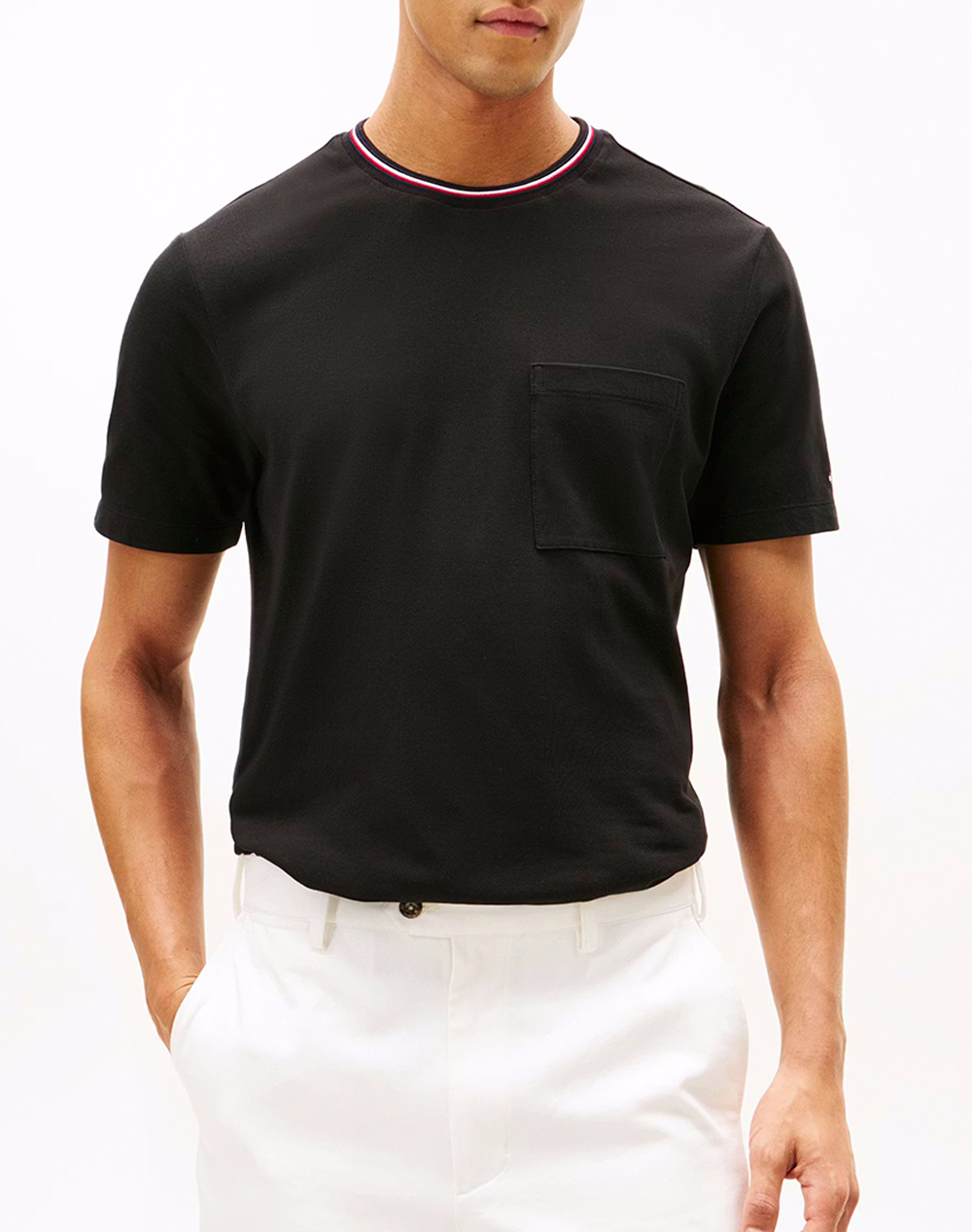 Tommy Hilfiger Rwb Pocket Pique Tee Ανδρας Ρουχα Μπλουζες T Shirt Black Βαμβακι Mw0Mw41472 Bds