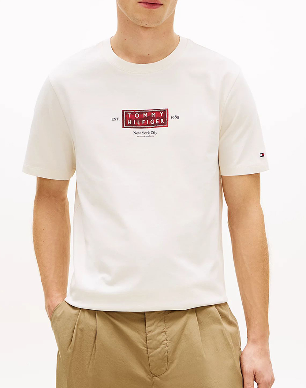 Tommy Hilfiger Heritage Label Tee Ανδρας Ρουχα Μπλουζες T Shirt Ivory Βαμβακι Mw0mw42392 Z00 - Koolfly
